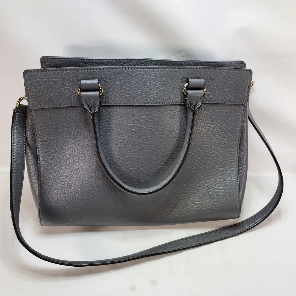 Kate‎ Spade Perri Lane Women Gray Leather Pebbled Gold Hardware Crossbody Tote